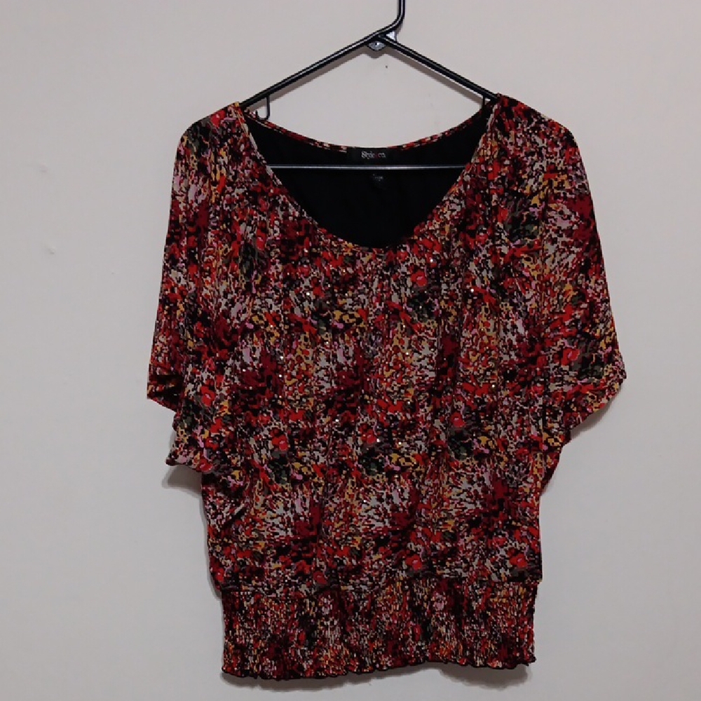 Red and Black Patterned Blouse